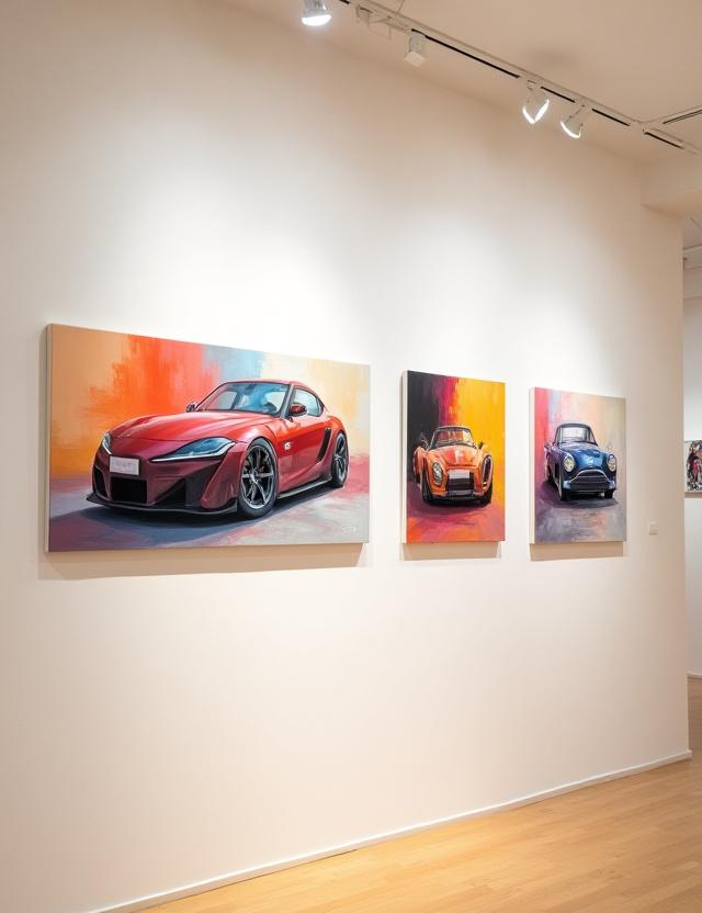 Kunstwerke an einer Galerie-Wand